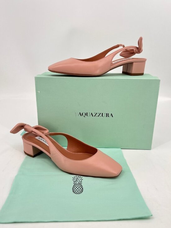 Aquazzura Shoes - Aquazzura Very Bow Tie Sling Heels Pink Size 37.5 Leather Slip On Block Heel SB